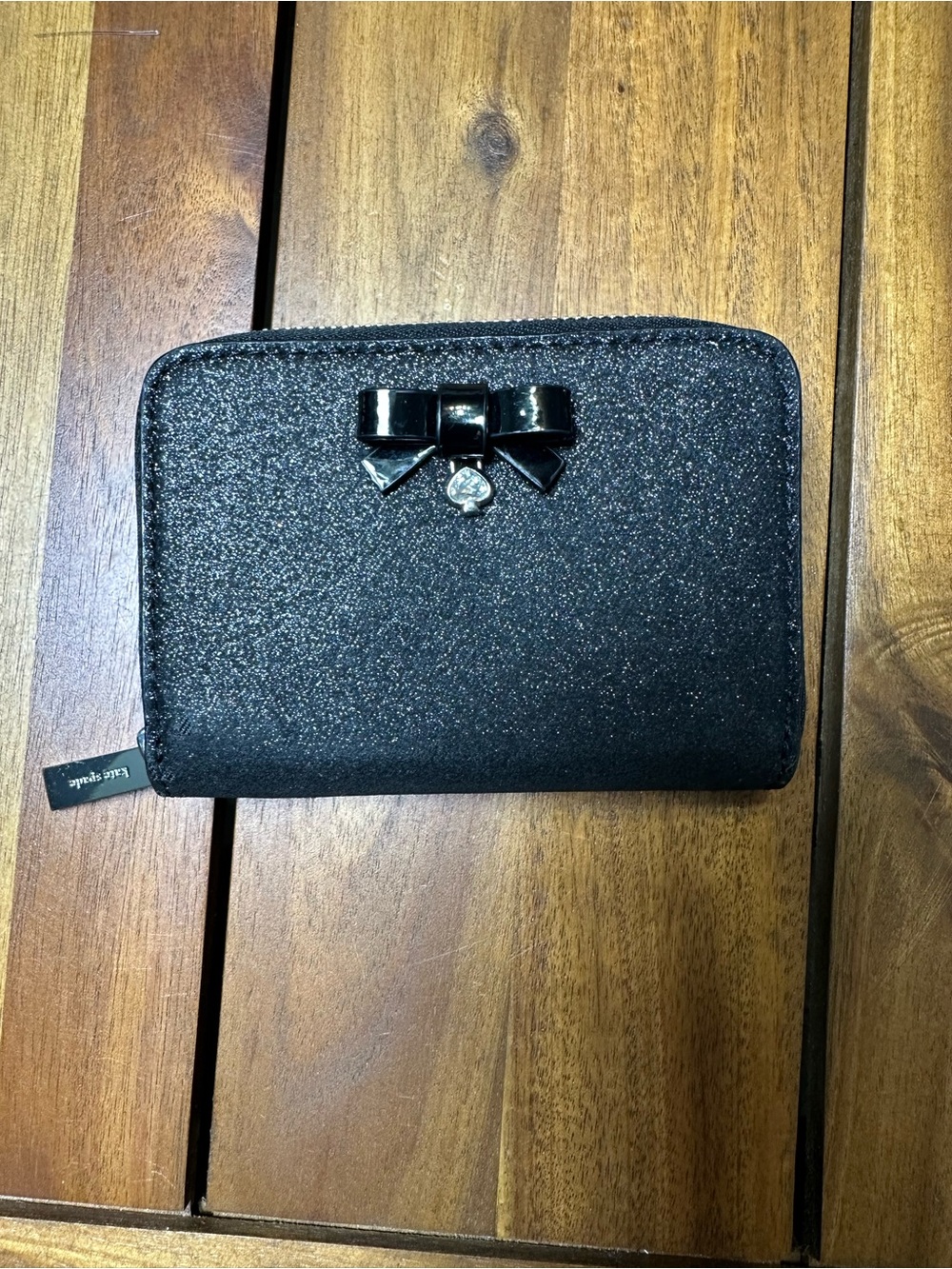 kate spade Wrapping Party Black Glitter Zip Around Card Case